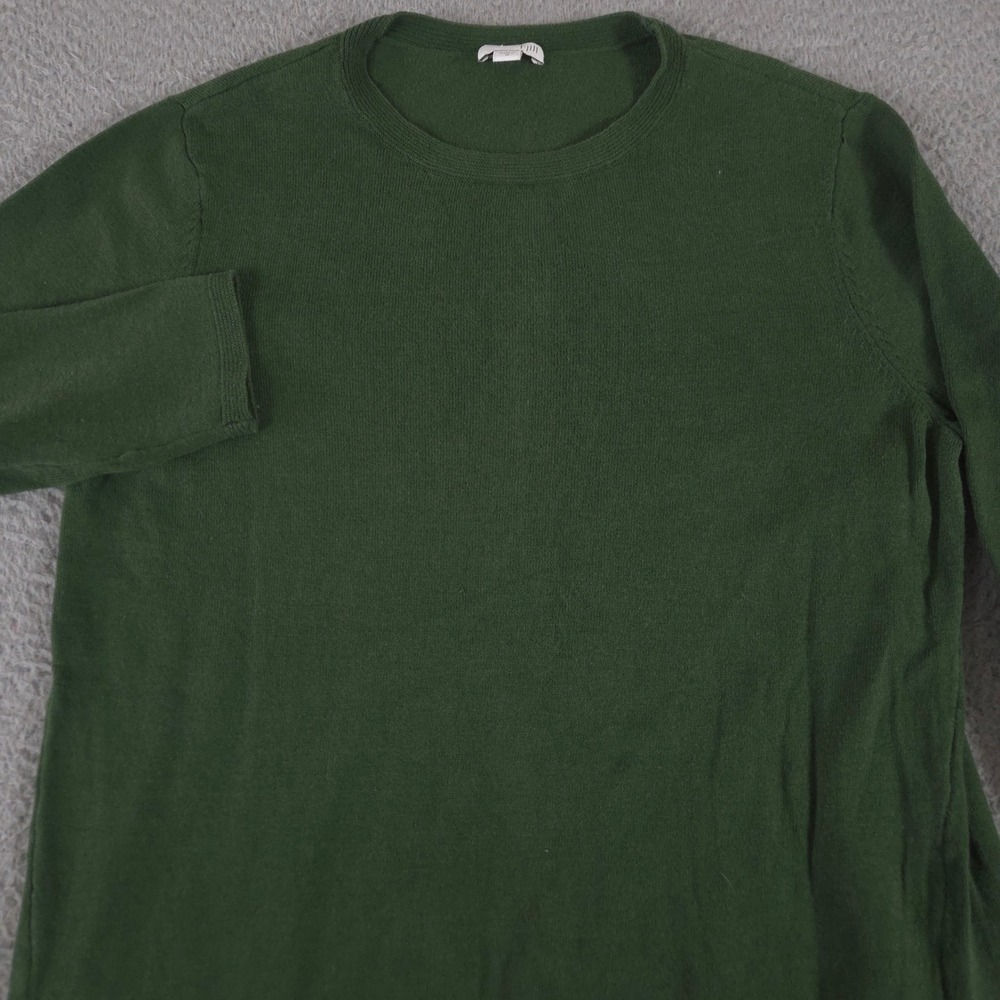 J.Jill Sweater Women Medium Green Cotton Blend Lightweight Crewneck Side Slits